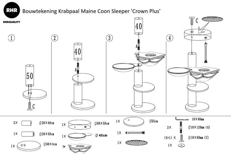 Krabpaal Maine Coon Sleeper Crown Plus (Lichtgrijs)