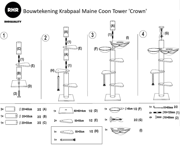 Krabpaal Maine Coon Tower Blackline Crown (Lichtgrijs)
